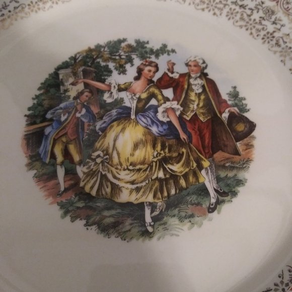 Cronin China Co. Dancing Colonial Couple 9 3/8" Di - Picture 3 of 3